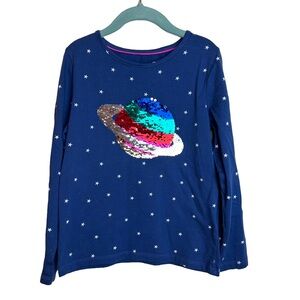 Mini Boden Flip Sequin Space Stars Tee Shirt Girls Size 7-8